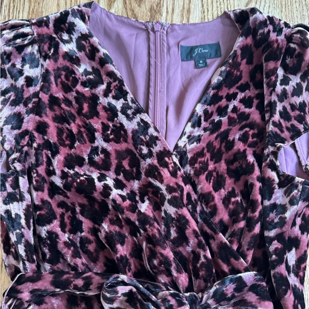 J. Crew purple velvet leopard Dress. Size 6.